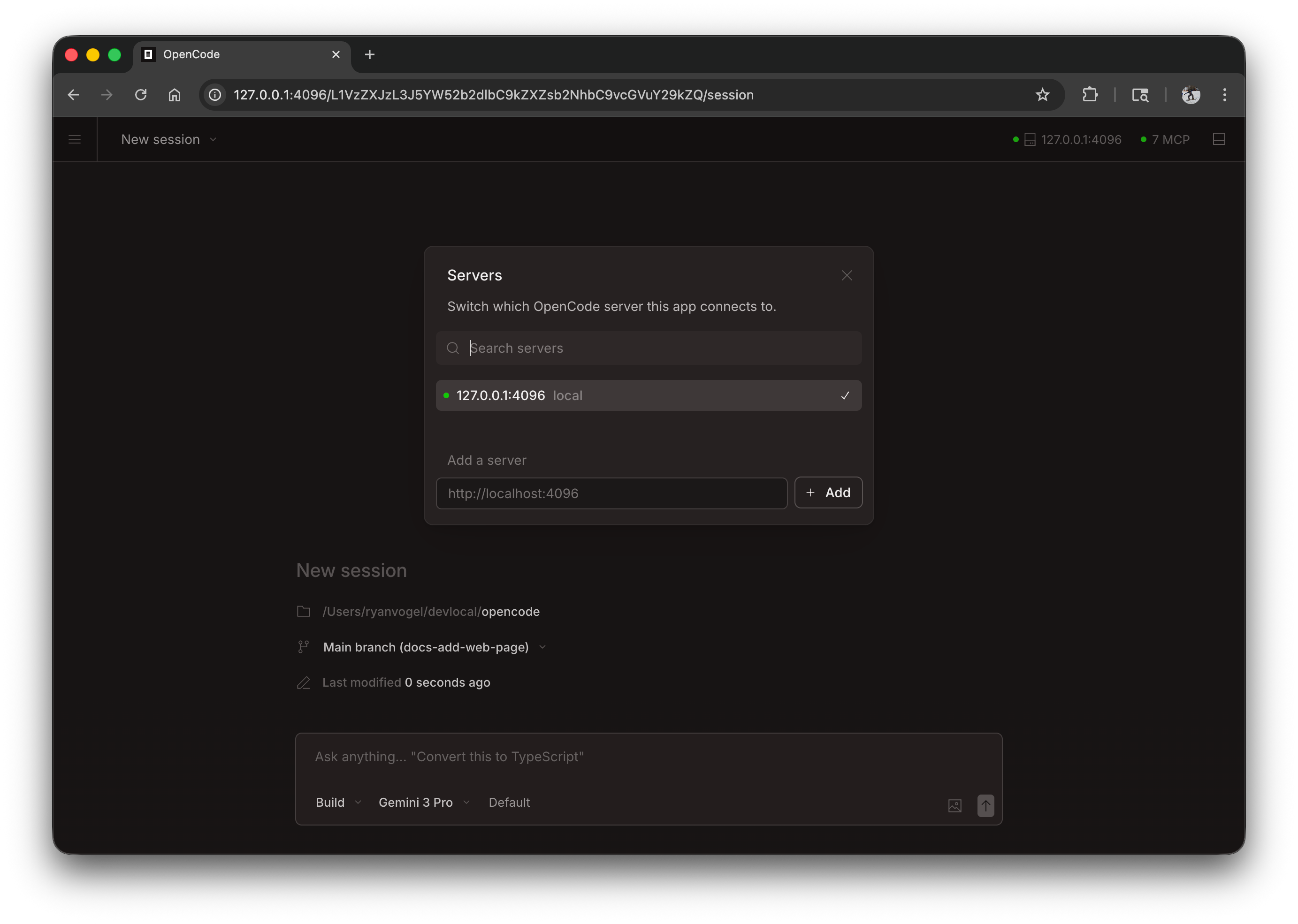 OpenCode Web - Voir Serveurs